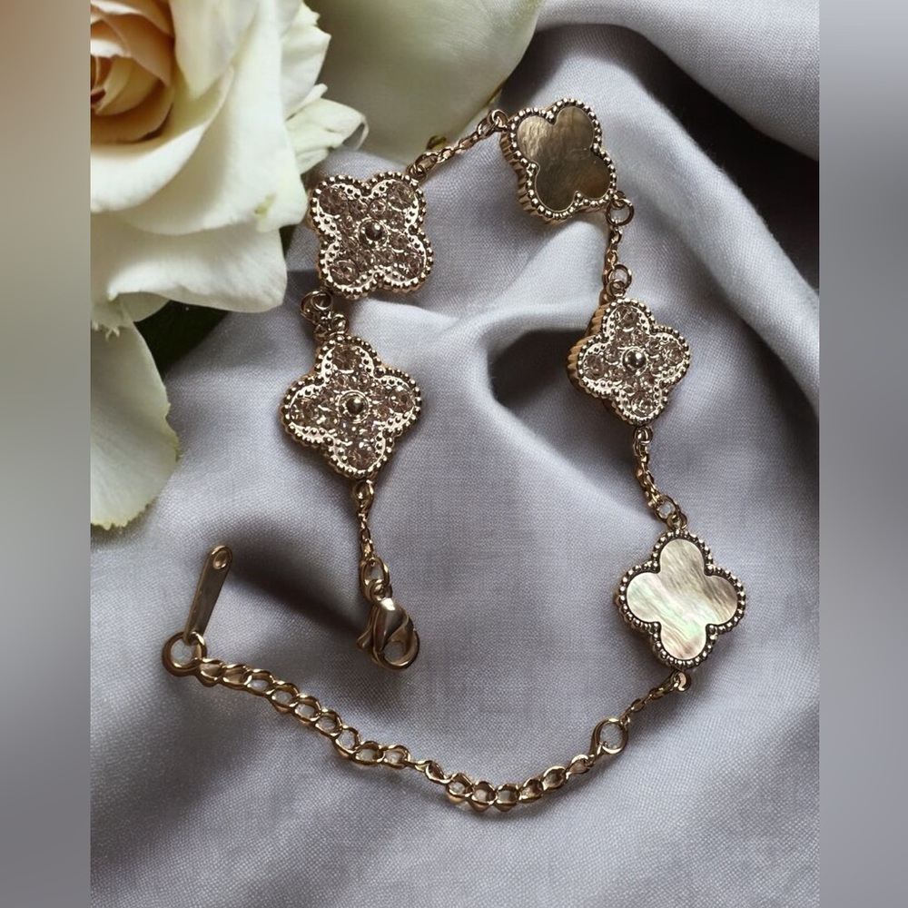 5 motif four leaf clover  gray natural mother of pearl lucky 🍀 br…